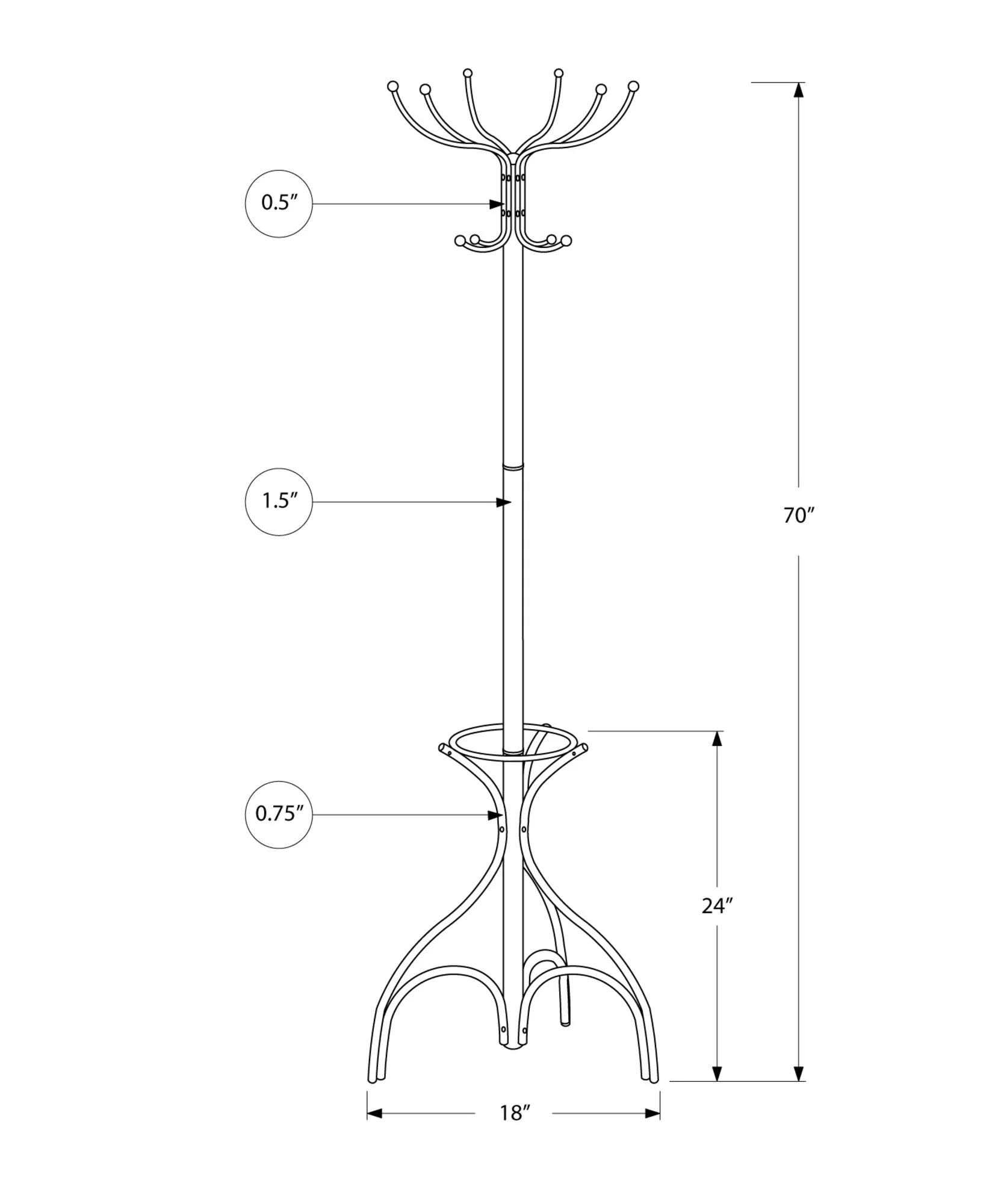 18" Stylish Black Metal Coat Rack & Umbrella Holder - Organize Your Entryway with Ease!