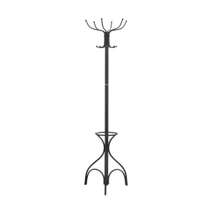 18" Stylish Black Metal Coat Rack & Umbrella Holder - Organize Your Entryway with Ease!