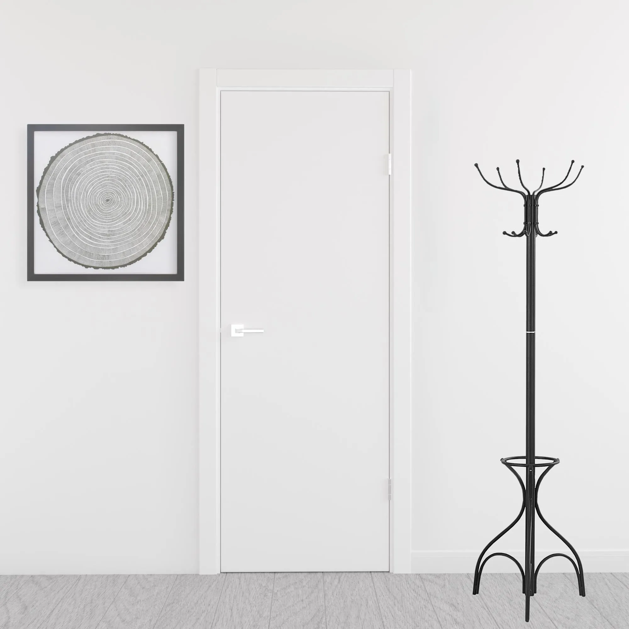 18" Stylish Black Metal Coat Rack & Umbrella Holder - Organize Your Entryway with Ease!