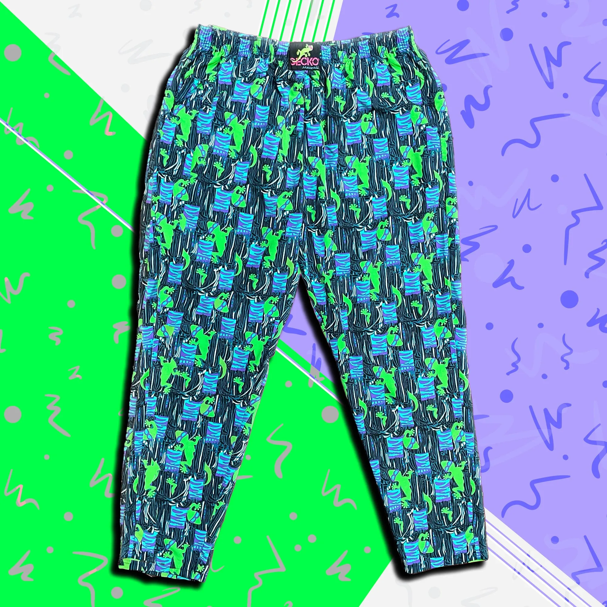 1988 ORIGINAL Cotton Jungle Beach Pants - Jade/Purple