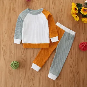 Baby Unisex Crew Neck Long Sleeve Color Contrast Top & Pants Wholesale Baby Clothes Suppliers