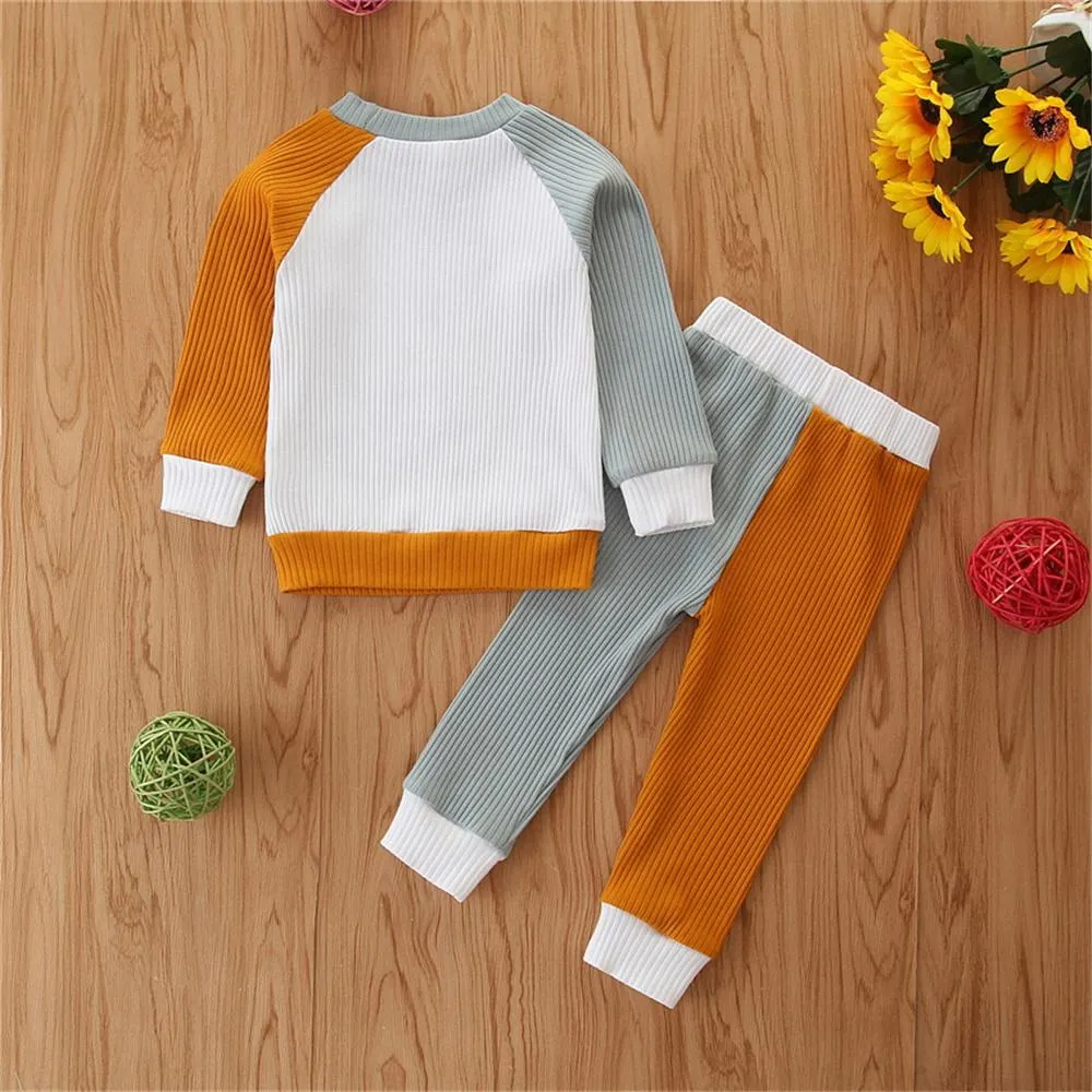 Baby Unisex Crew Neck Long Sleeve Color Contrast Top & Pants Wholesale Baby Clothes Suppliers