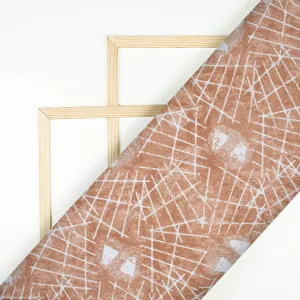 Beaver Brown And White Abstract Pattern Digital Print Crepe Silk Fabric