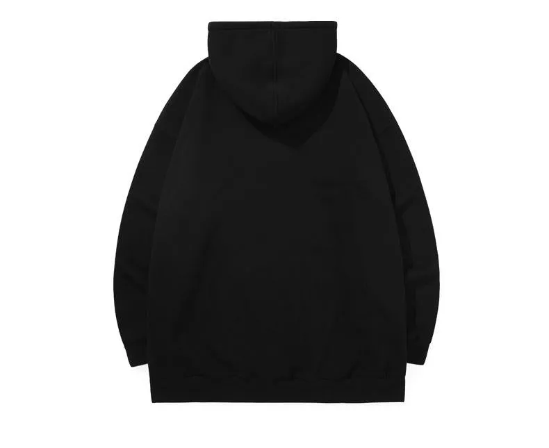 Black Cartoon Bear Print Loose Hoodies
