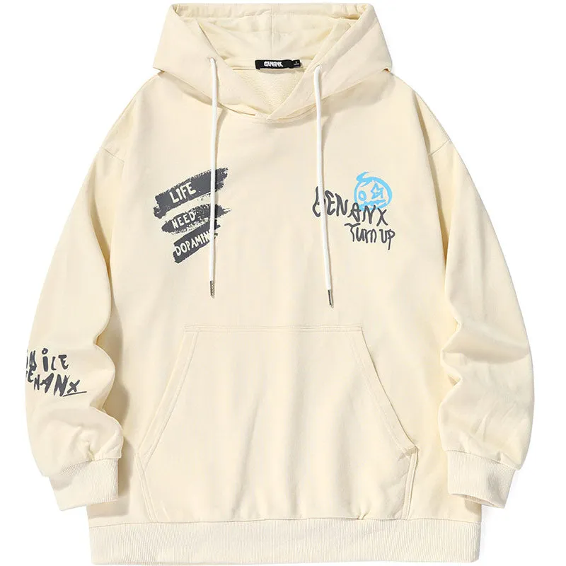 Cartoon Print Pocket Drop-Shoulder Sleeve Hoodies