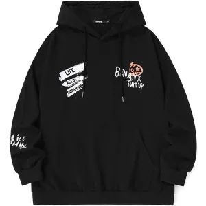Cartoon Print Pocket Drop-Shoulder Sleeve Hoodies