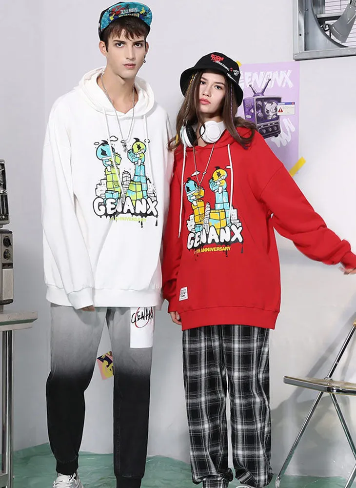 Casual Print Drop-Shoulder Sleeve Hoodies