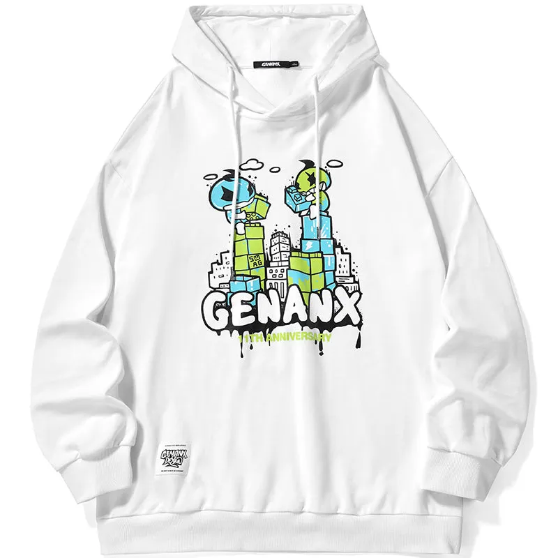 Casual Print Drop-Shoulder Sleeve Hoodies