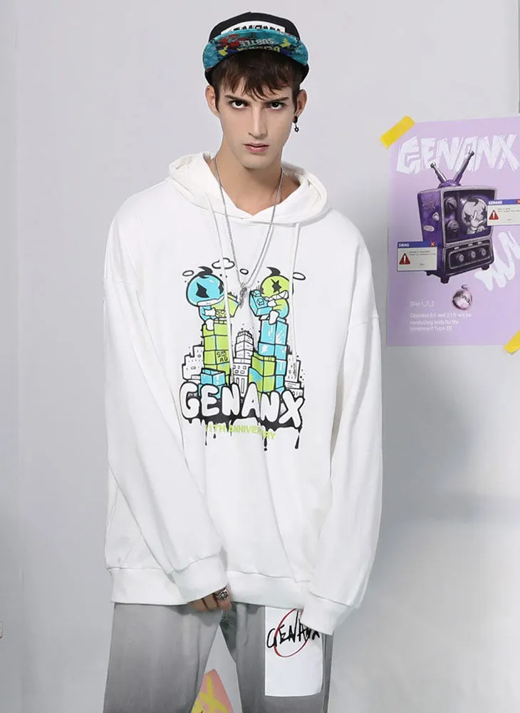 Casual Print Drop-Shoulder Sleeve Hoodies