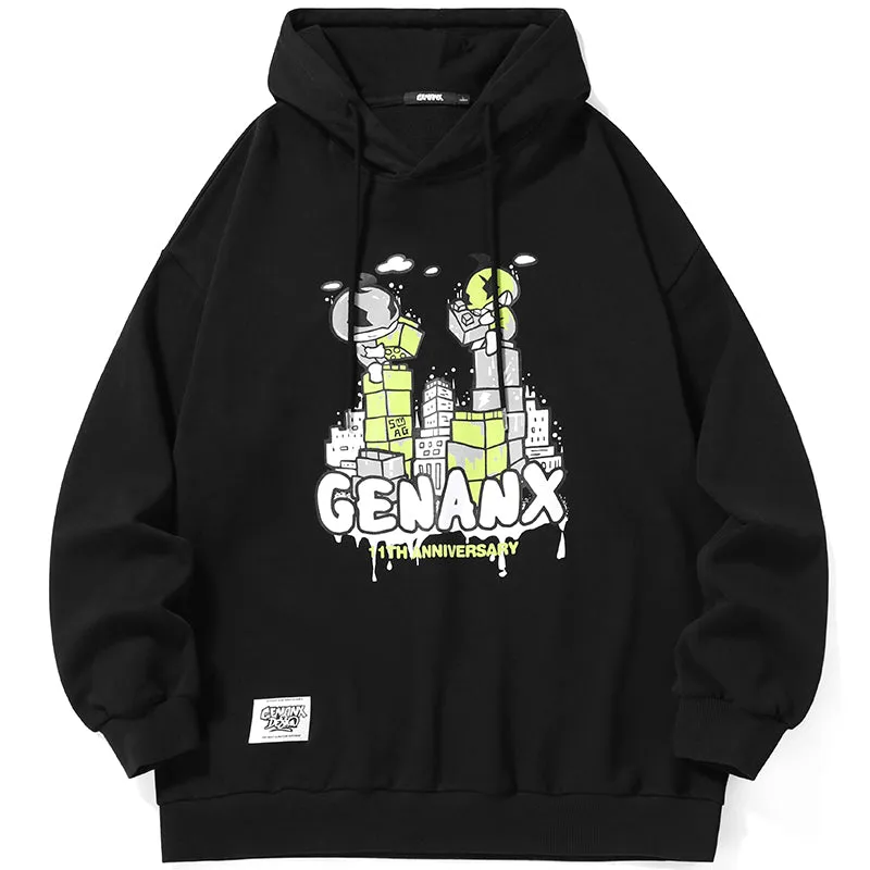 Casual Print Drop-Shoulder Sleeve Hoodies