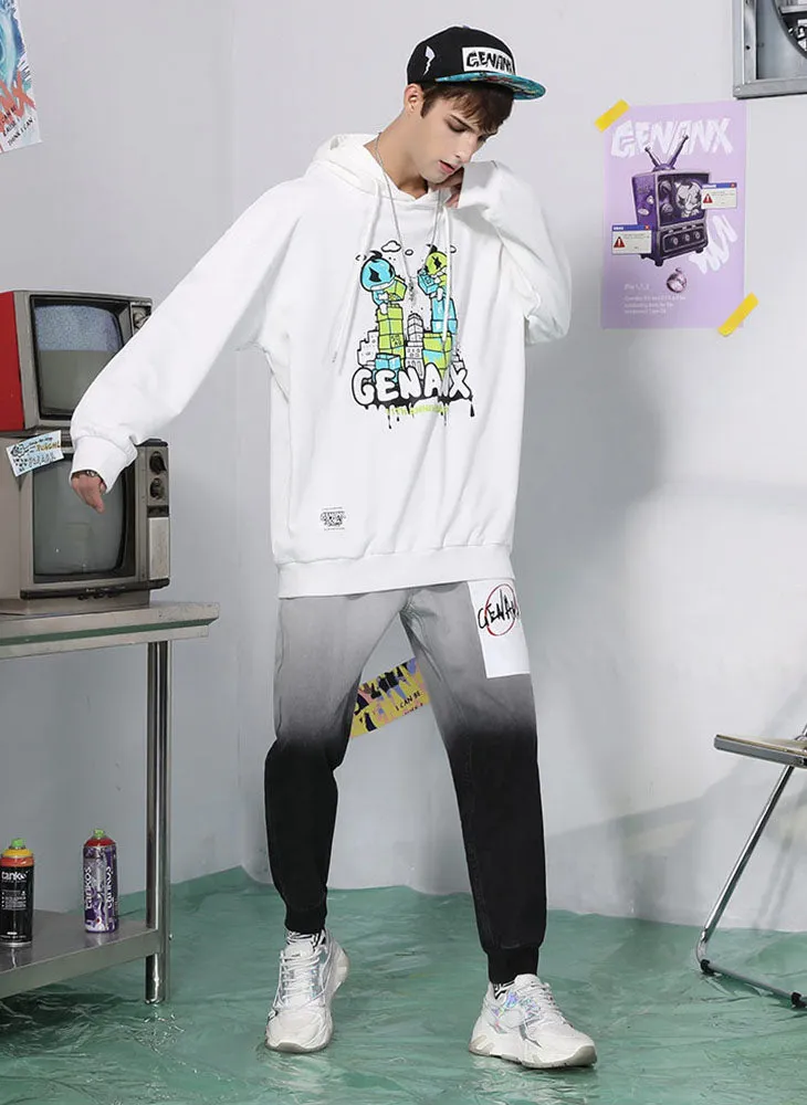 Casual Print Drop-Shoulder Sleeve Hoodies