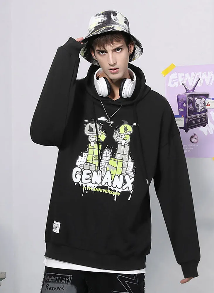 Casual Print Drop-Shoulder Sleeve Hoodies