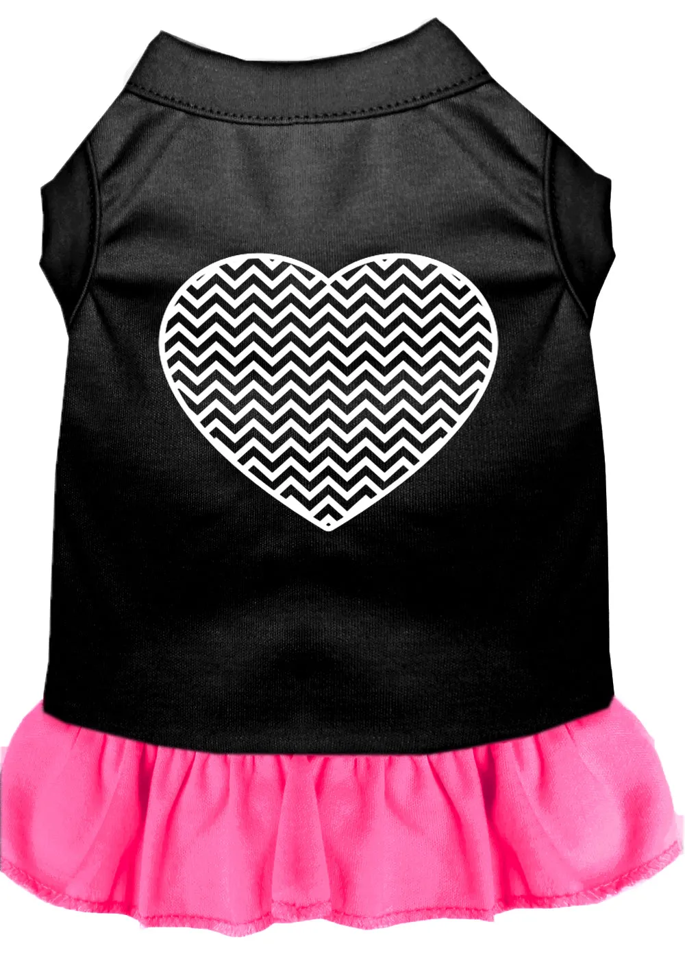 Chevron Heart Screen Print Dress Black With Bright Pink Xxxl