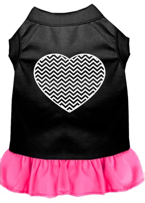 Chevron Heart Screen Print Dress Black With Bright Pink Xxxl