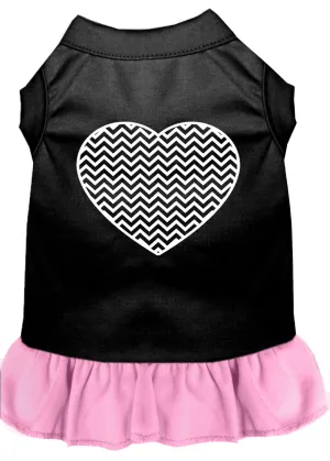 Chevron Heart Screen Print Dress Black With Light Pink Xs
