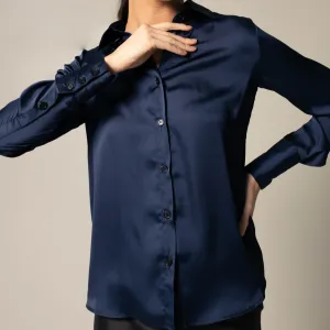 Classy Women Silk Shirt in Royal Blue