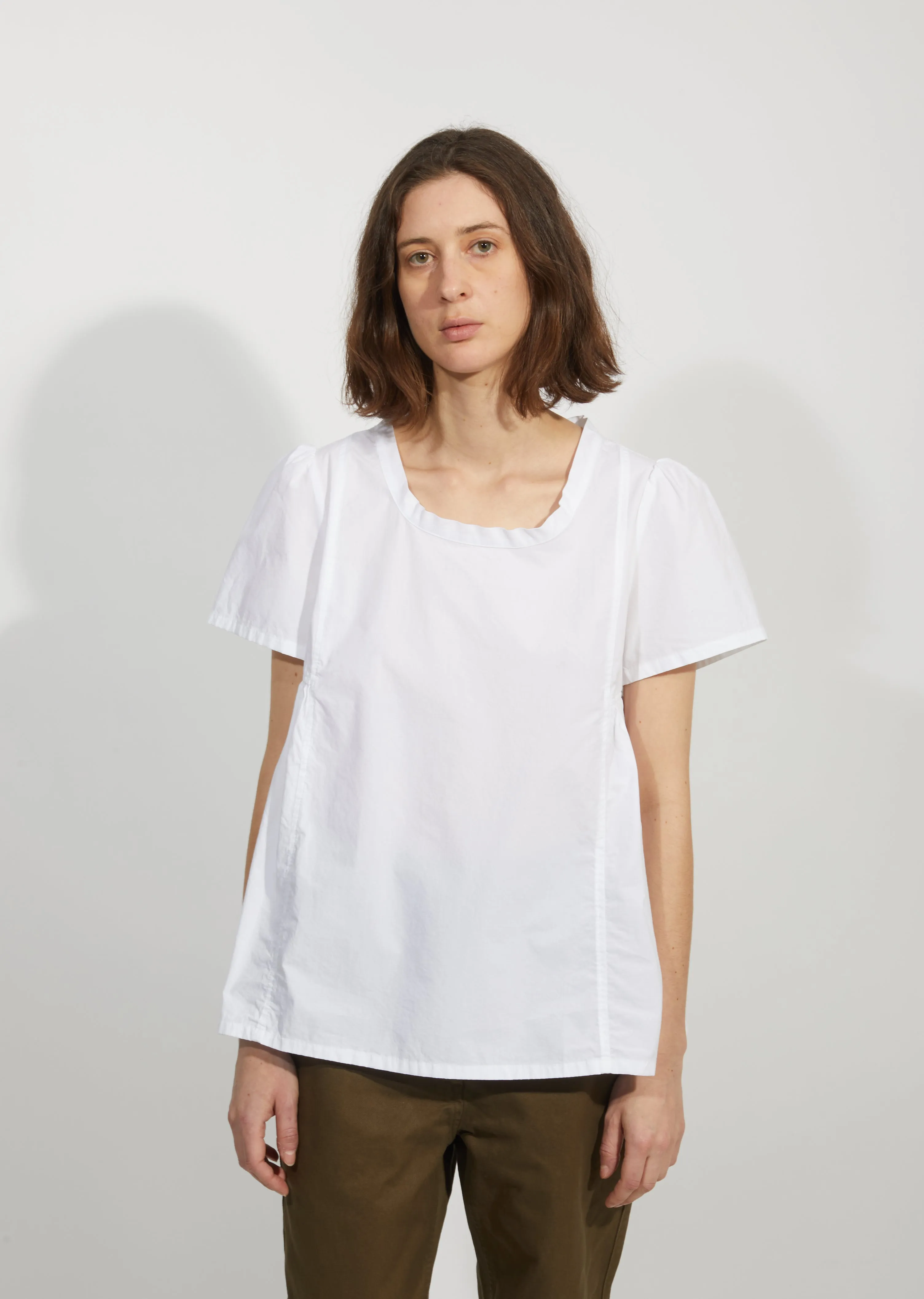 Cotton Poplin Side Pleated Top