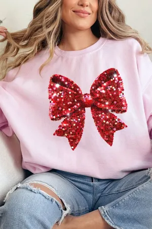 Faux Sequin Red Coquette Bow Unisex NuBlend Crew Sweatshirt