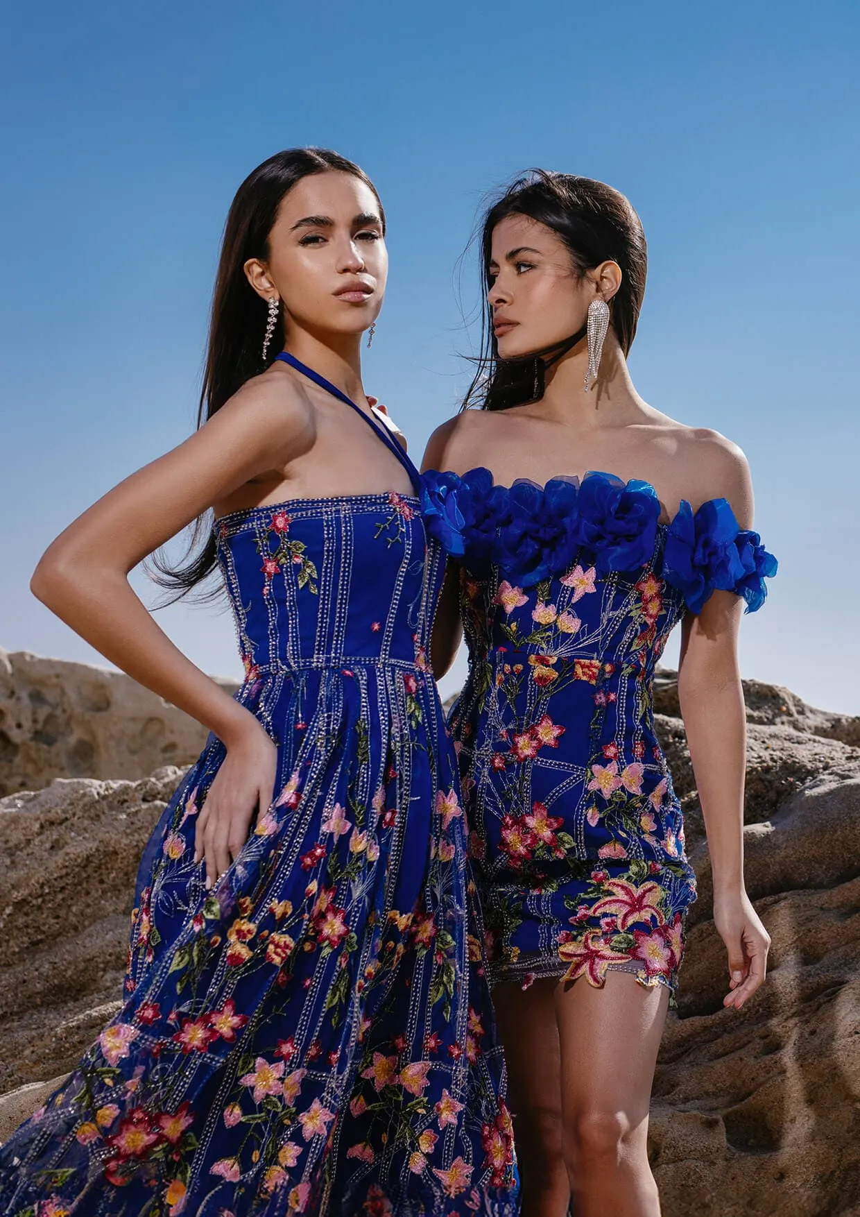 Floral Embroidered Tulle Midi Dress