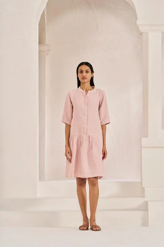 Front Opening Flared Dress Flamingo