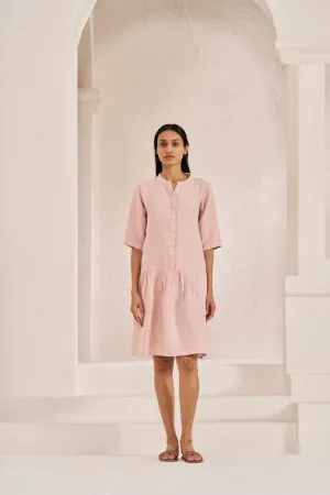 Front Opening Flared Dress Flamingo