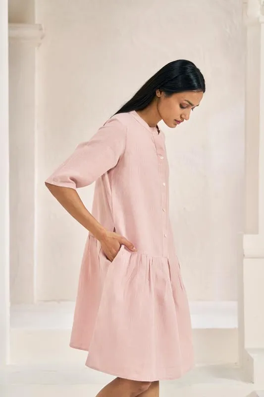 Front Opening Flared Dress Flamingo