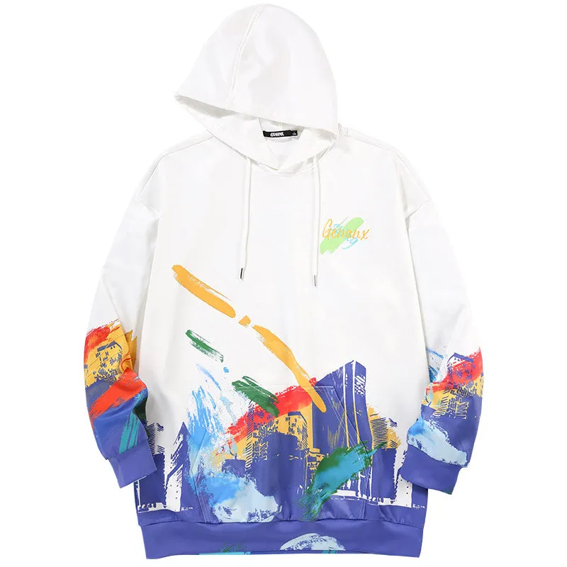 Fun graffiti printed space cotton kangaroo hoodie