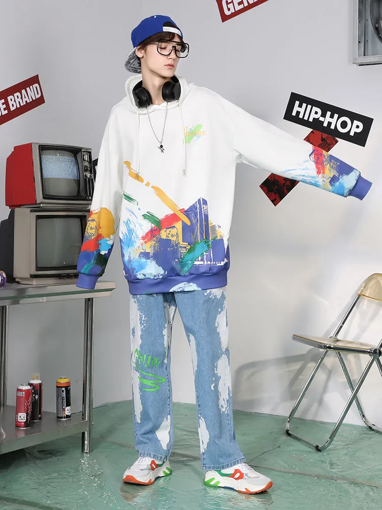 Fun graffiti printed space cotton kangaroo hoodie