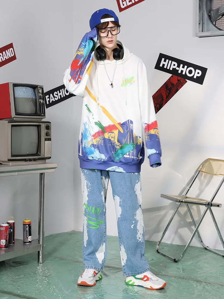 Fun graffiti printed space cotton kangaroo hoodie