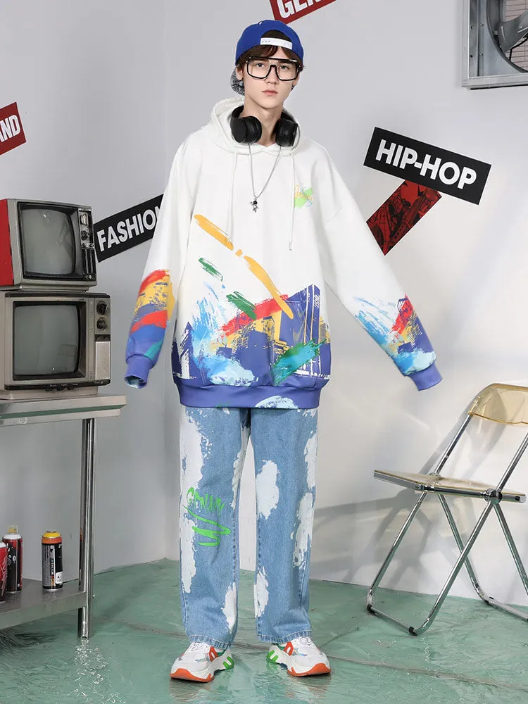 Fun graffiti printed space cotton kangaroo hoodie