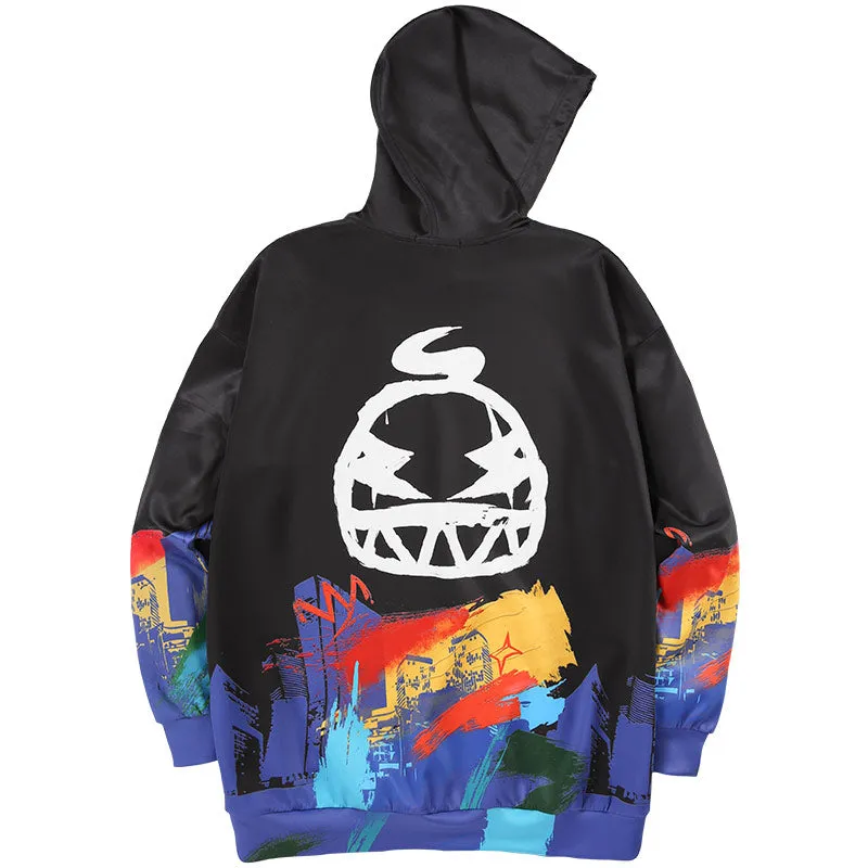 Fun graffiti printed space cotton kangaroo hoodie