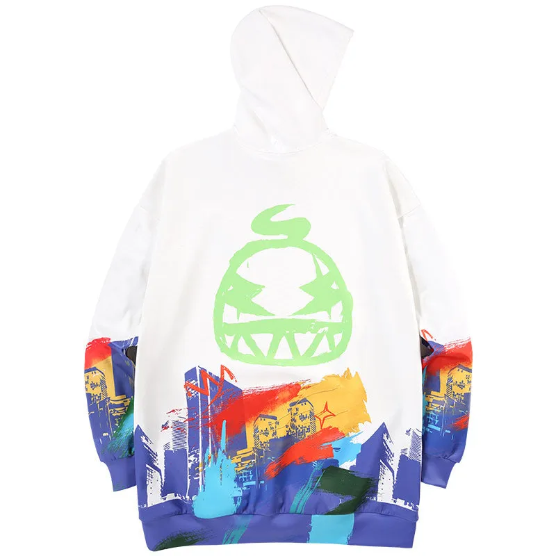 Fun graffiti printed space cotton kangaroo hoodie