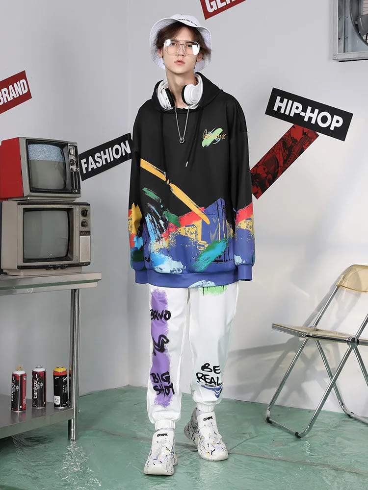 Fun graffiti printed space cotton kangaroo hoodie