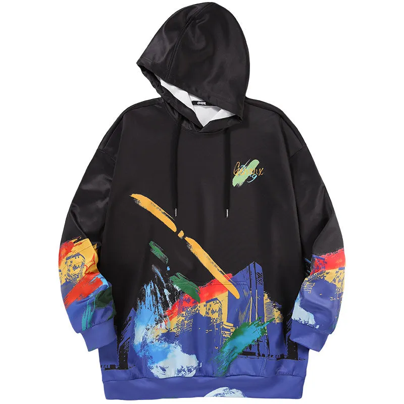 Fun graffiti printed space cotton kangaroo hoodie