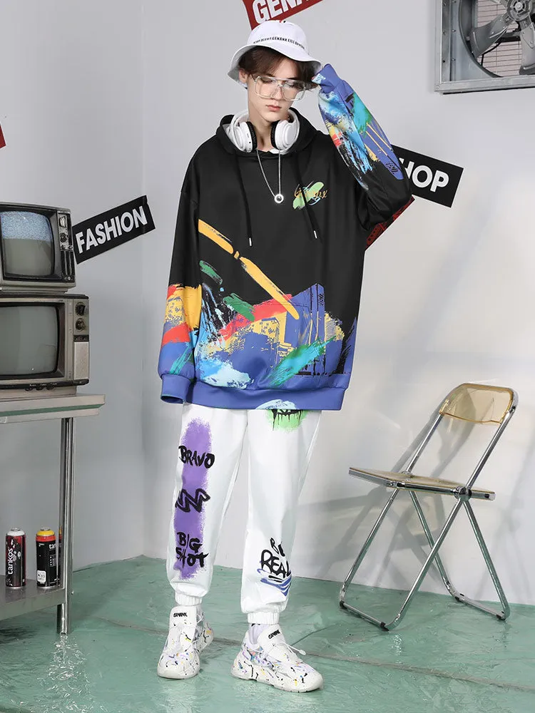 Fun graffiti printed space cotton kangaroo hoodie