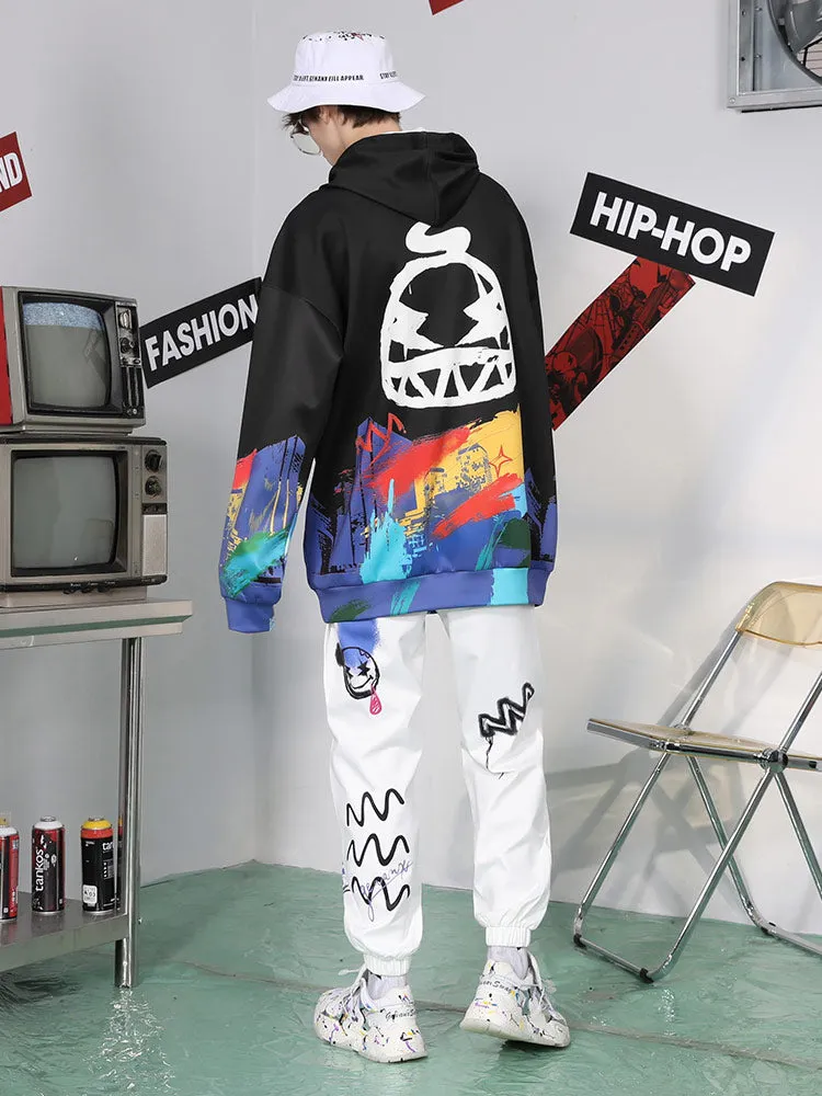 Fun graffiti printed space cotton kangaroo hoodie