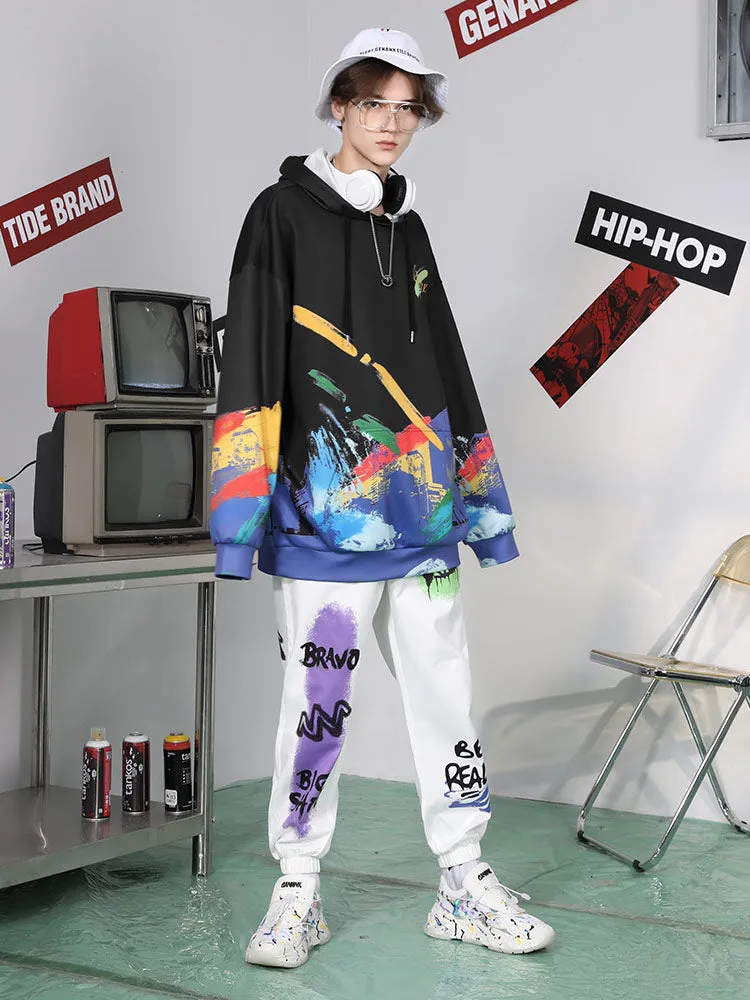 Fun graffiti printed space cotton kangaroo hoodie