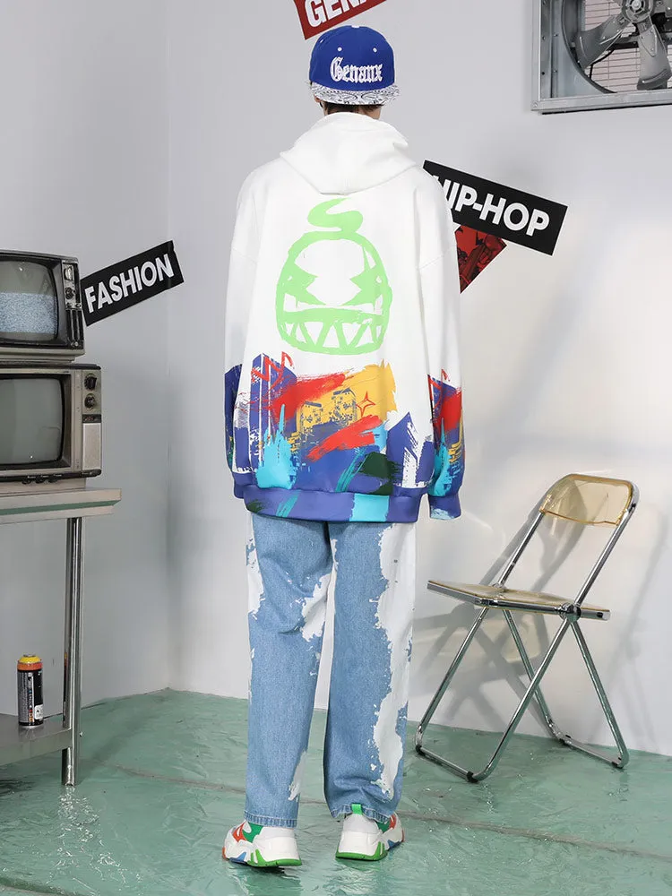 Fun graffiti printed space cotton kangaroo hoodie