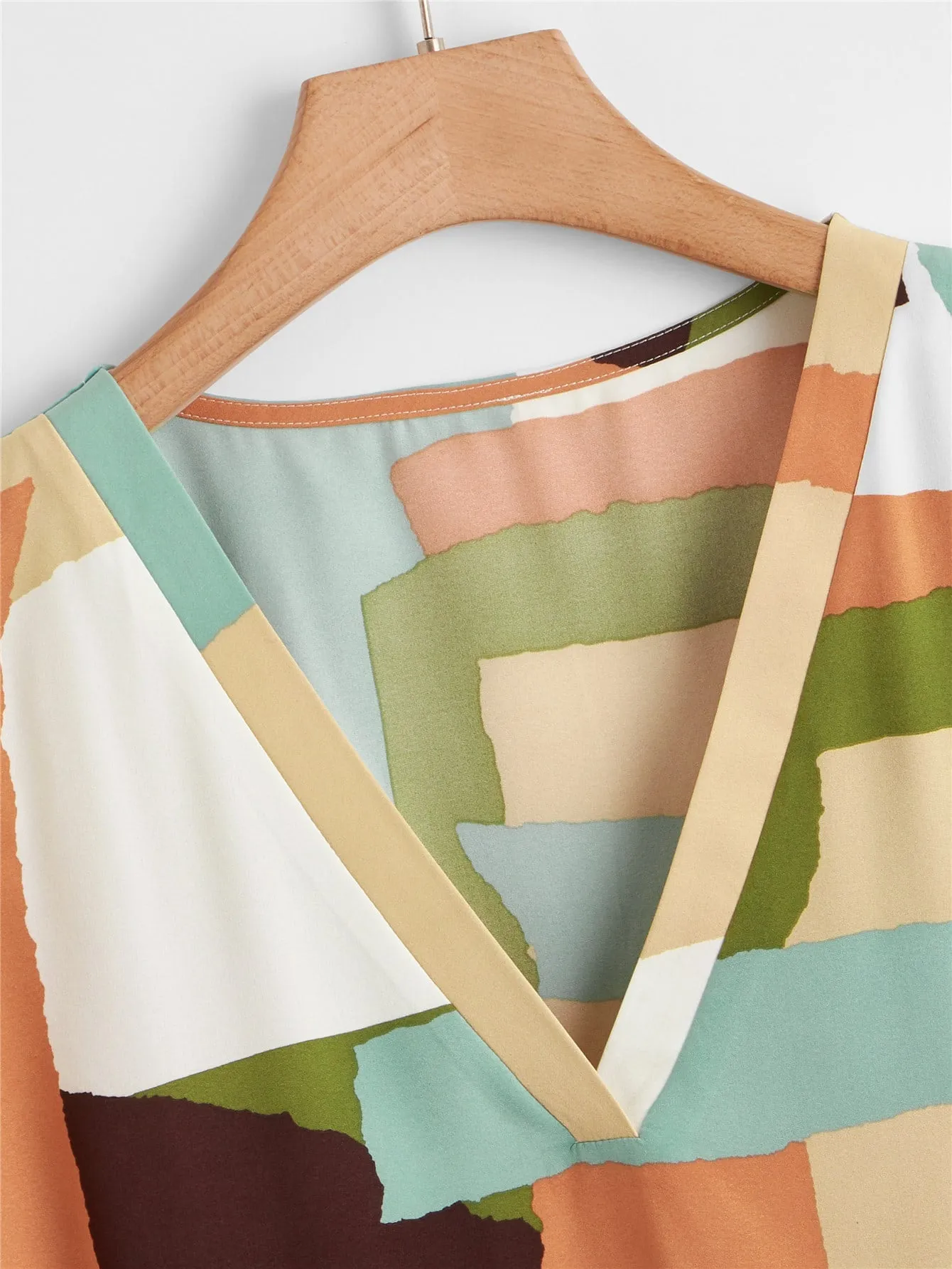 Graphic Cap Sleeve V Neck Regular Plus Size Blouse