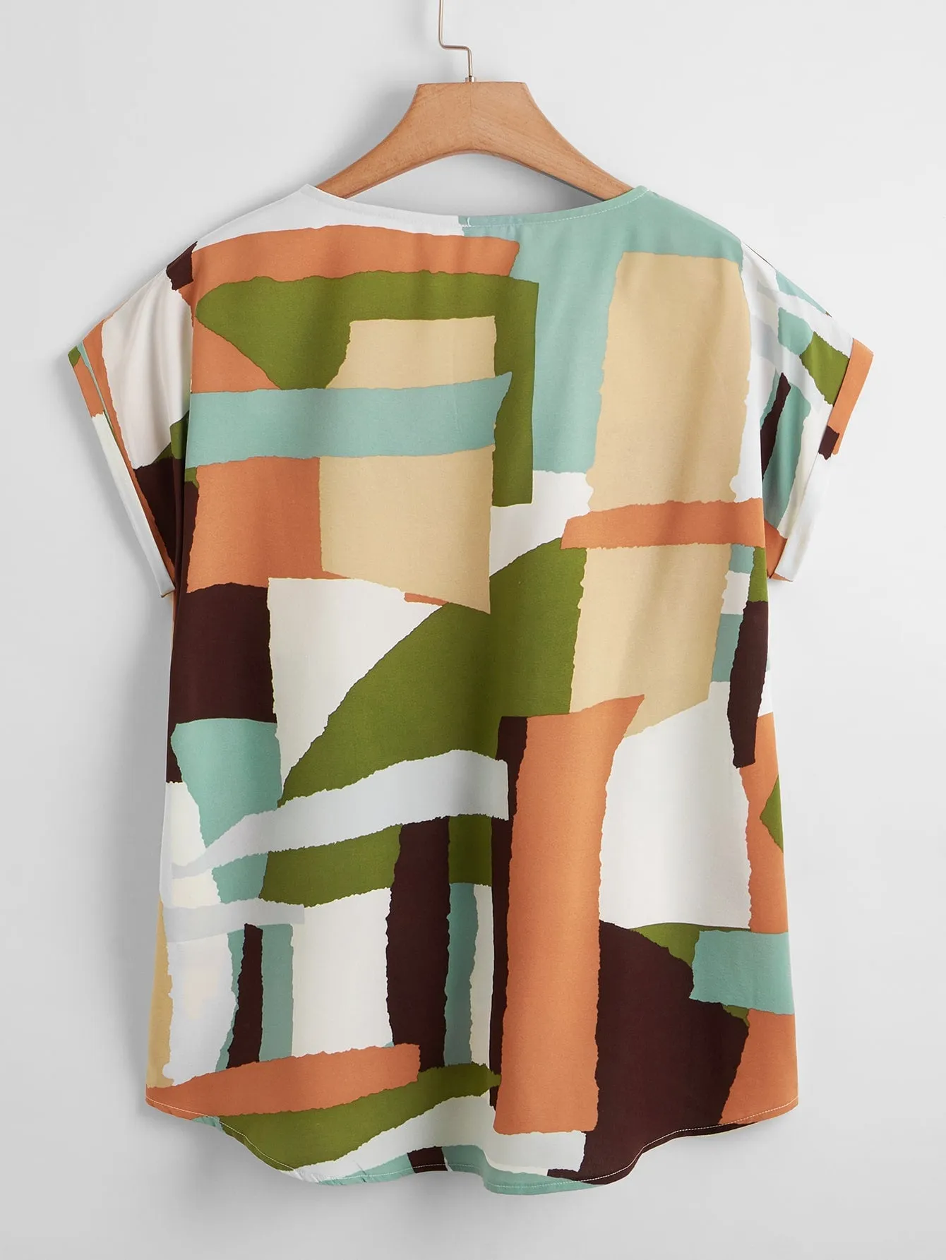 Graphic Cap Sleeve V Neck Regular Plus Size Blouse