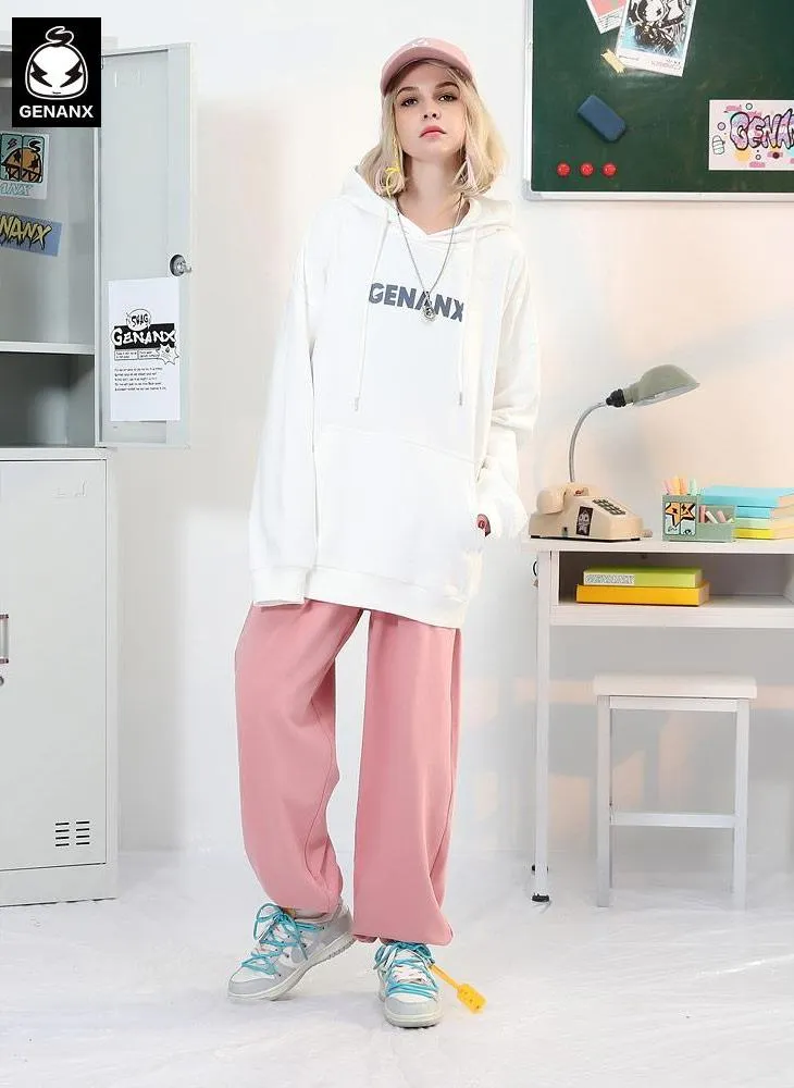 Letter Print Kangaroo Pocket Couple Hoodies