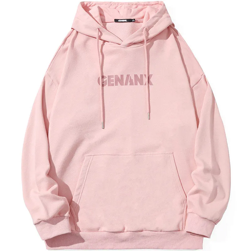 Letter Print Kangaroo Pocket Couple Hoodies