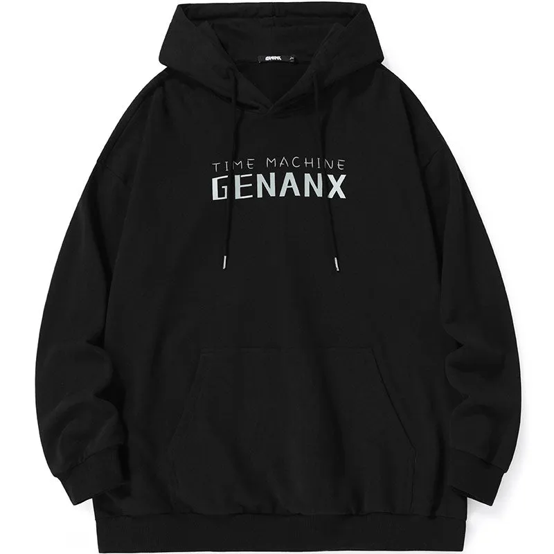 Letter Print Kangaroo Pocket Drop-Shoulder Sleeve Hoodies