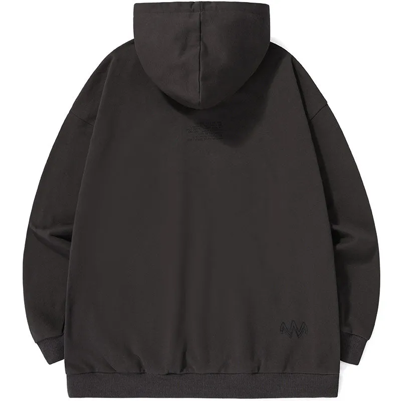 Letter Print Kangaroo Pocket Drop-Shoulder Sleeve Hoodies