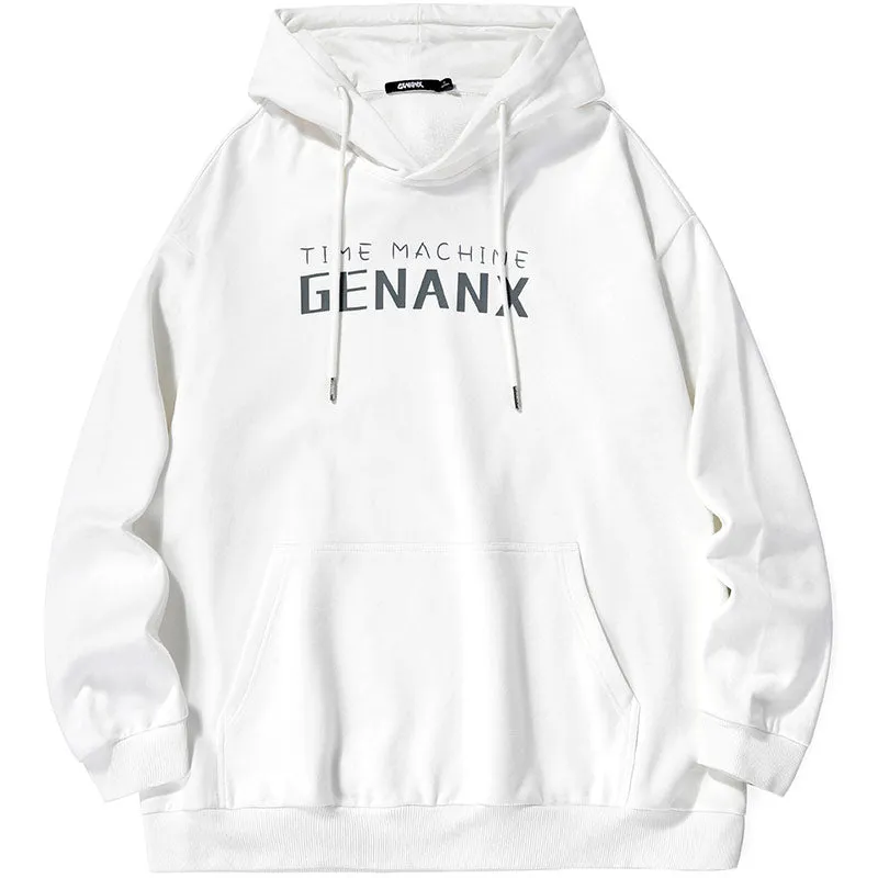 Letter Print Kangaroo Pocket Drop-Shoulder Sleeve Hoodies