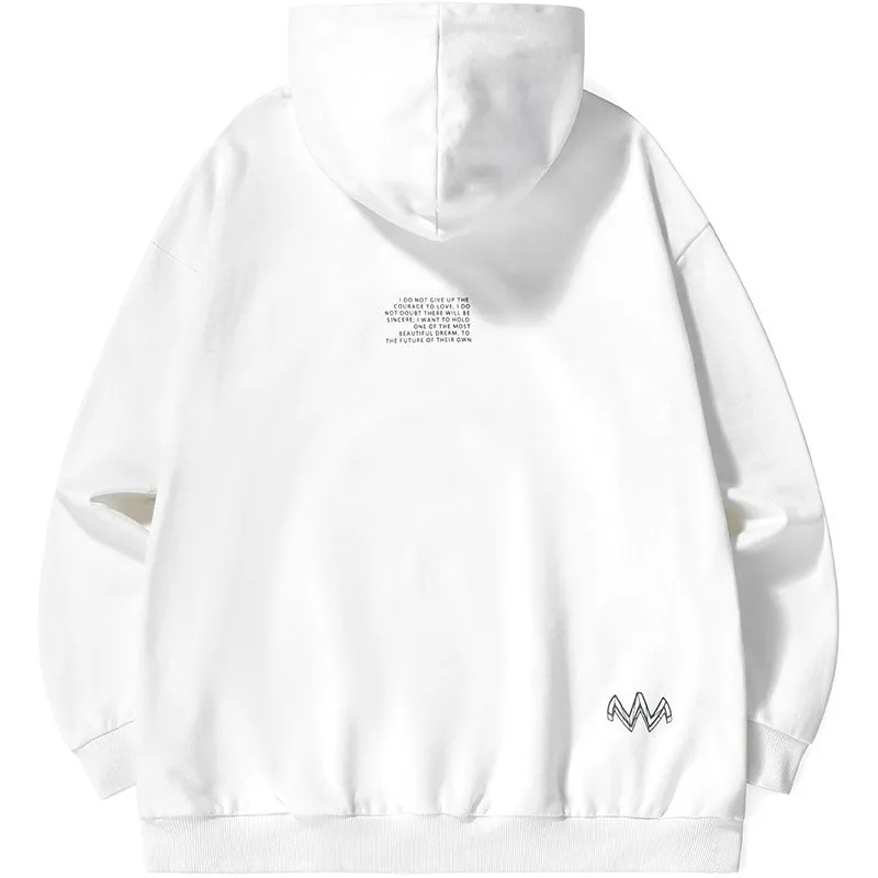 Letter Print Kangaroo Pocket Drop-Shoulder Sleeve Hoodies