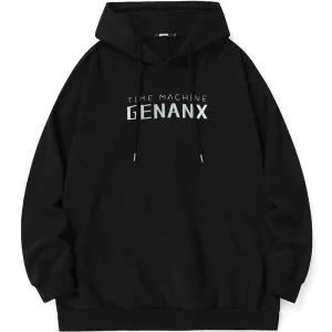 Letter Print Kangaroo Pocket Drop-Shoulder Sleeve Hoodies