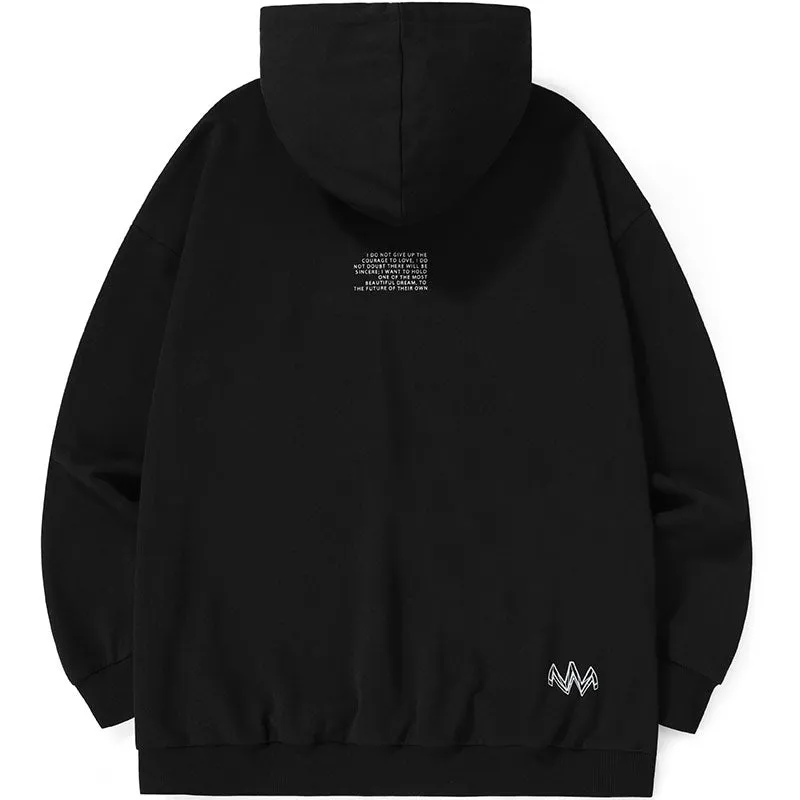 Letter Print Kangaroo Pocket Drop-Shoulder Sleeve Hoodies