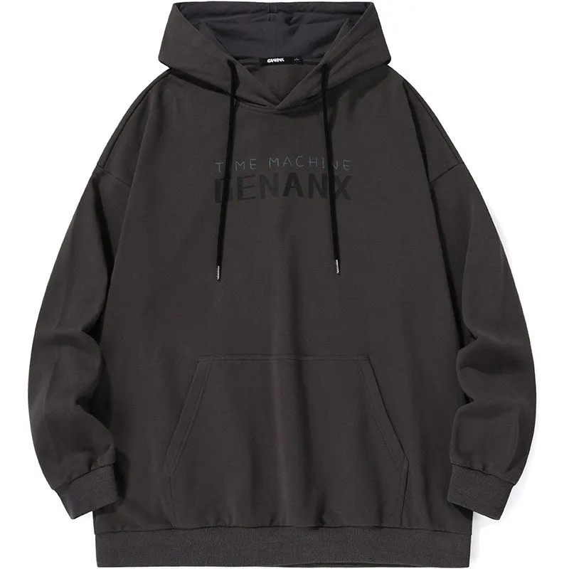 Letter Print Kangaroo Pocket Drop-Shoulder Sleeve Hoodies
