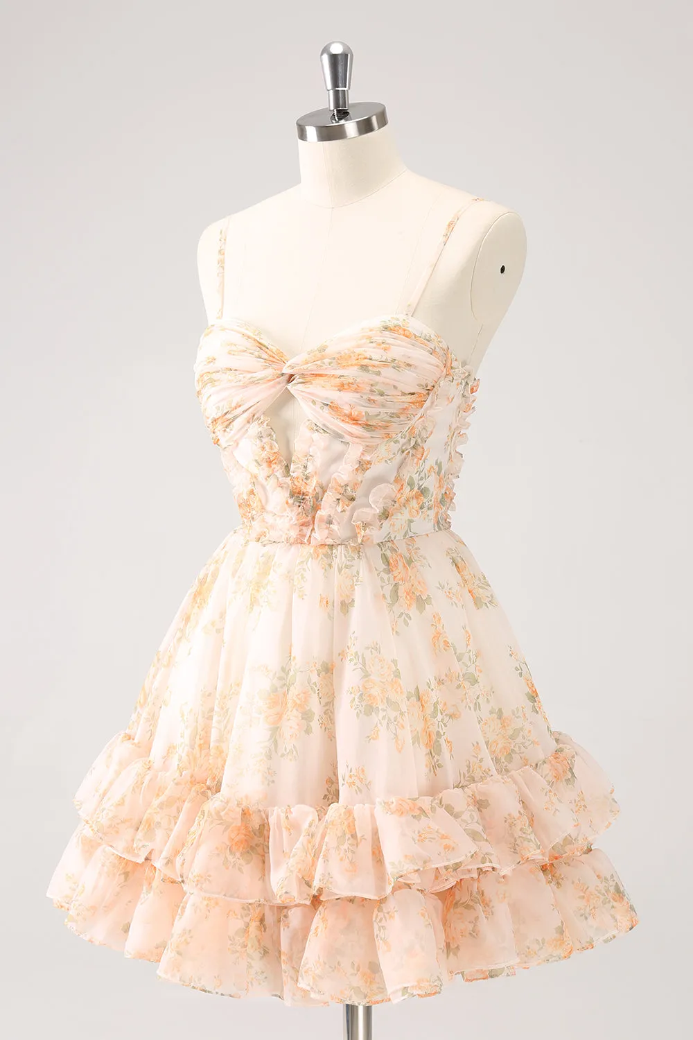 Lilac A-Line Floral Prints Ruffled Tiered Mini Dress